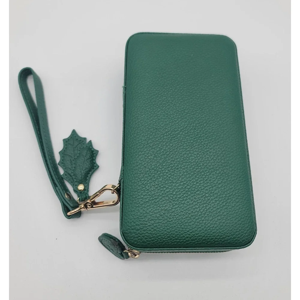 Pandora Green Travel Jewelry Box Case Wristlet Organizer Zip Vegan Leather